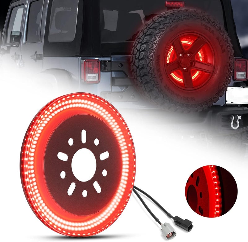 SUPAREE 3-Side Spare Tire Brake Light, 400PCs LED Wheel Light, Plug-N-Play 3rd Third Brake Light Fits for Jeep Wrangler 2007-2018 JK JKU YJ TJ, Bright Red Light - Image 1